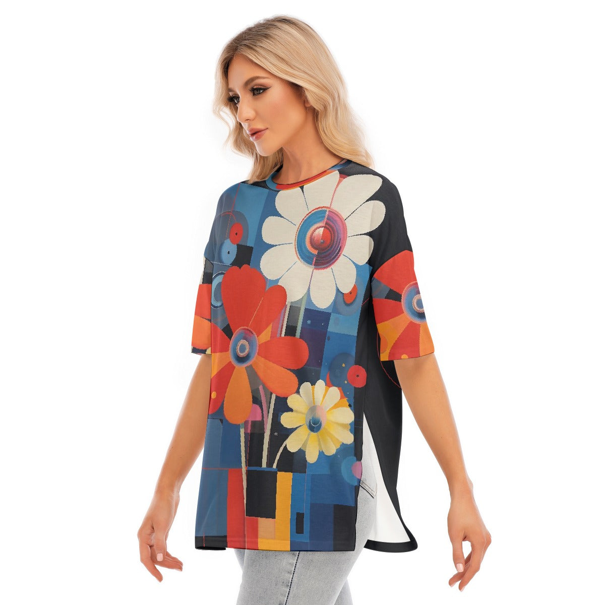 All-Over Print Women's Short Sleeves T-shirt With Hem Split