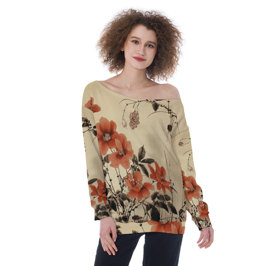 All-Over Print Oversized Women's Off-Shoulder Sweatshirt