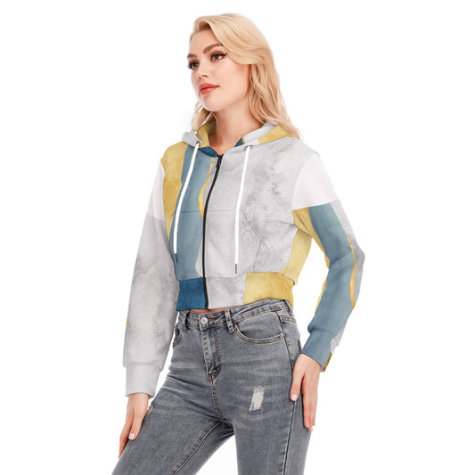 All-Over Print Women's Crop Top Hoodie With Zipper Closure