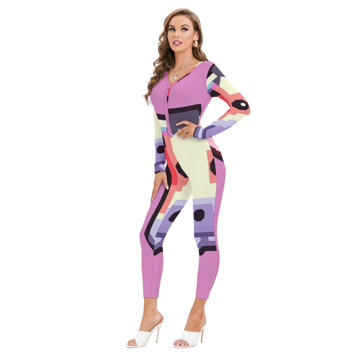 All-Over Print Women's Plunging Neck Jumpsuit