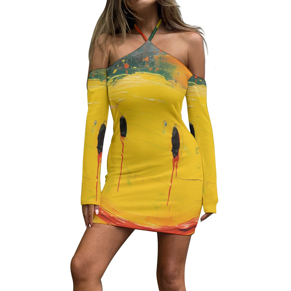 All-Over Print Women's Halter Lace-up Dress