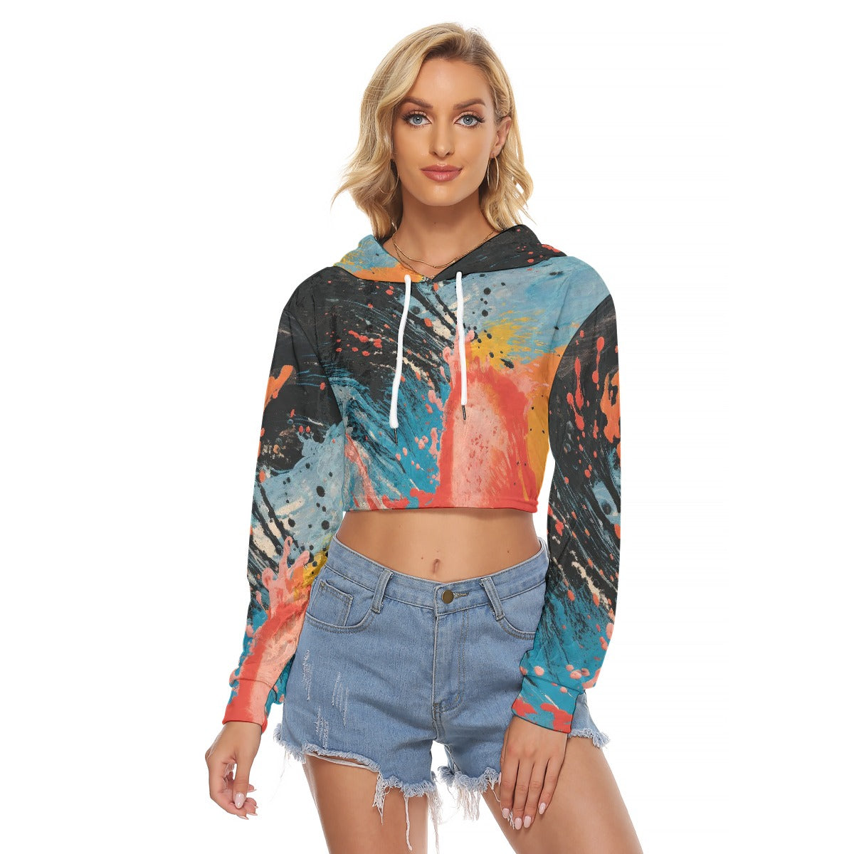 All-Over Print Women's Crop Top Hoodie|Velvet