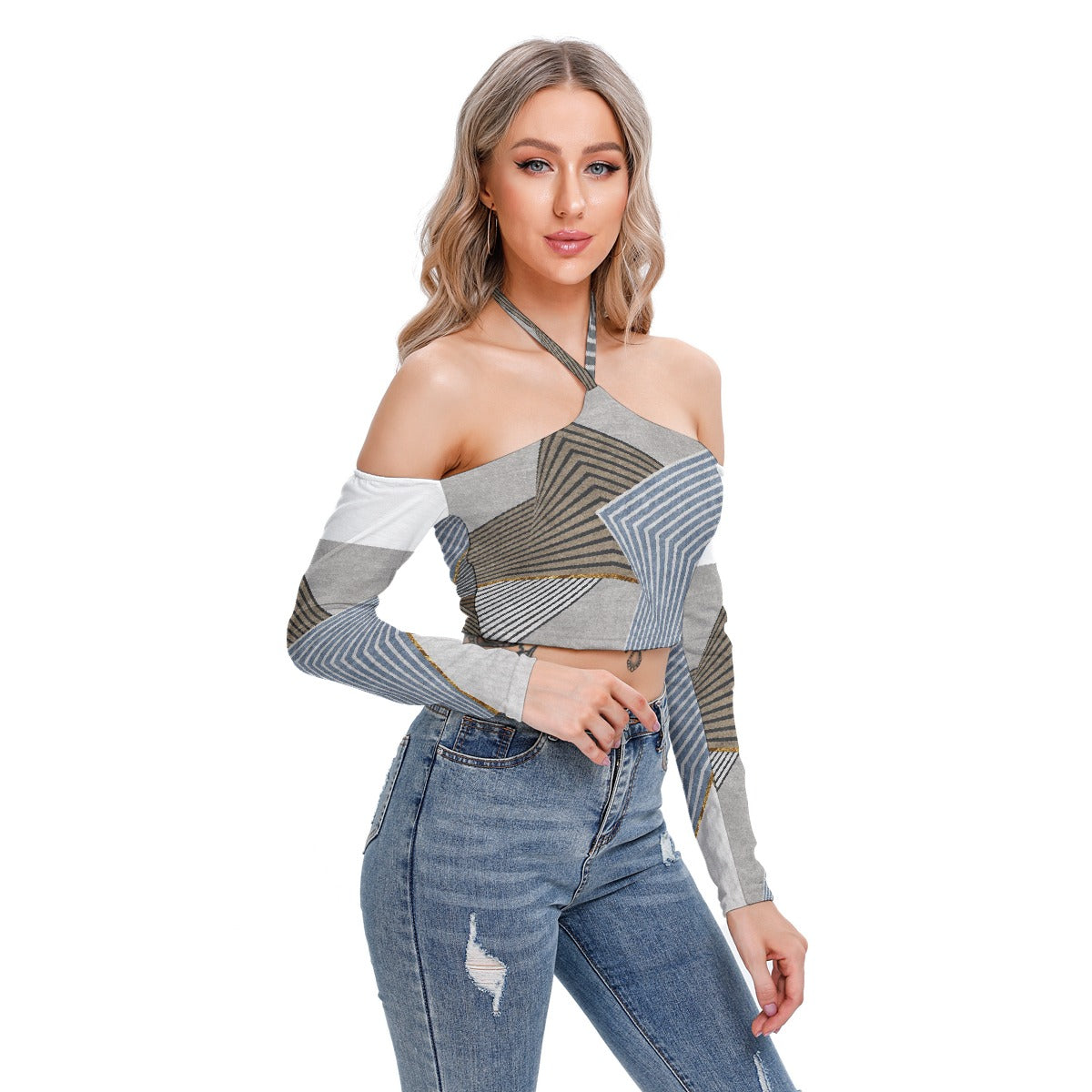 All-Over Print Women's Halter Lace-up Top