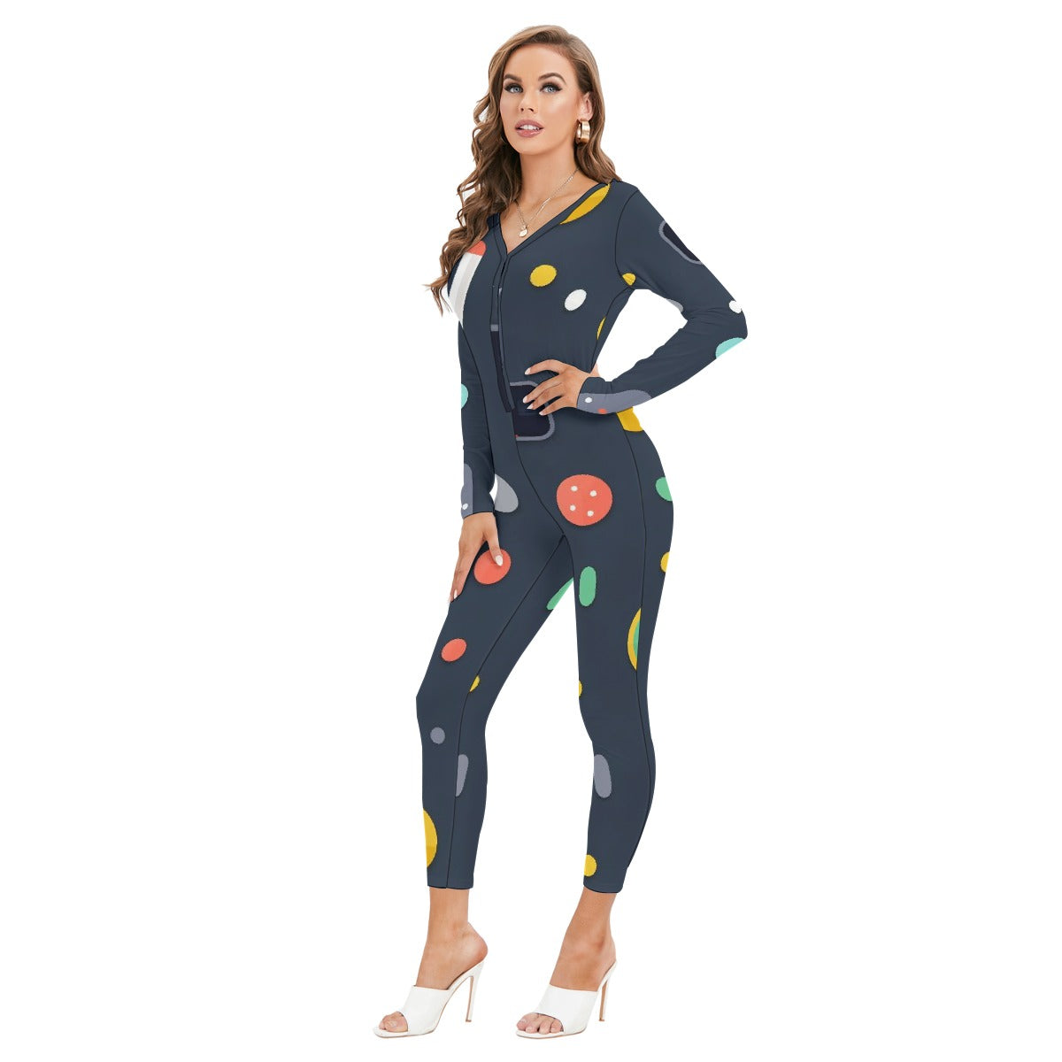 All-Over Print Women's Plunging Neck Jumpsuit