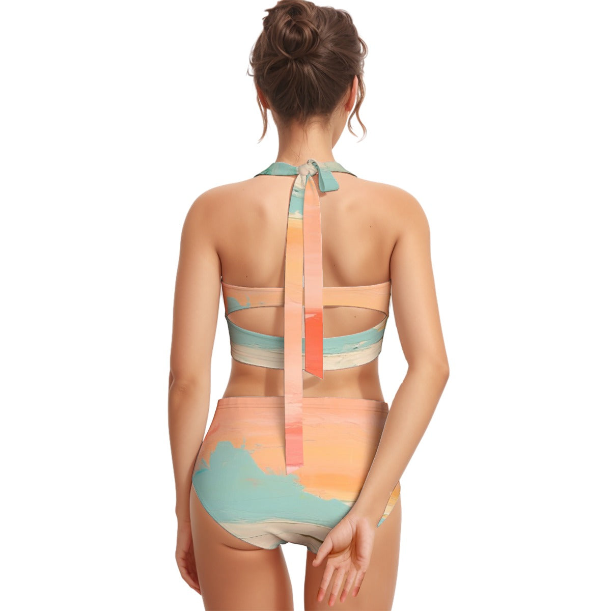 All-Over Print Women's Swimsuit Set With Halter