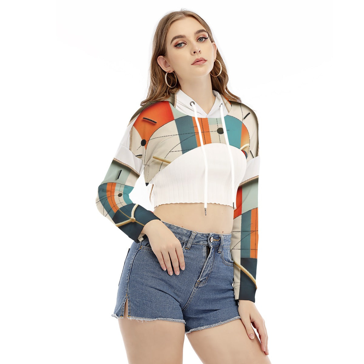 All-Over Print Women's Smock Short Hoodie With Long Sleeve