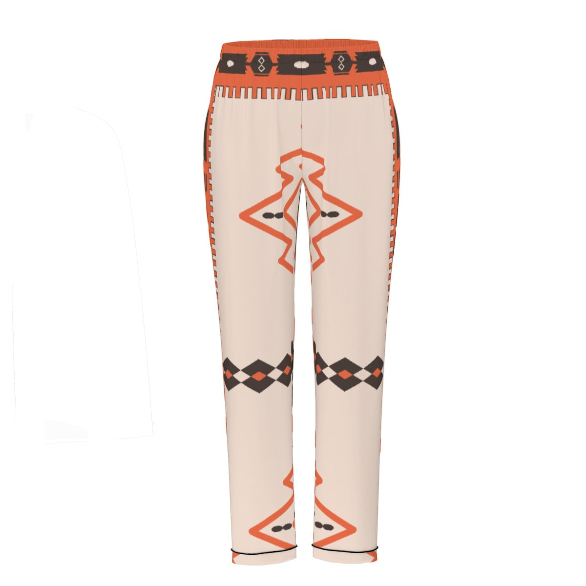 All-Over Print Women's Long Sleeve Pajama Set With Black Contrast Piping