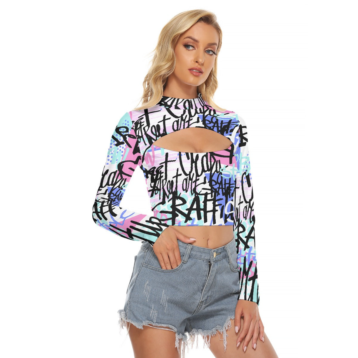 All-Over Print Women's Hollow Chest Keyhole Tight Crop Top