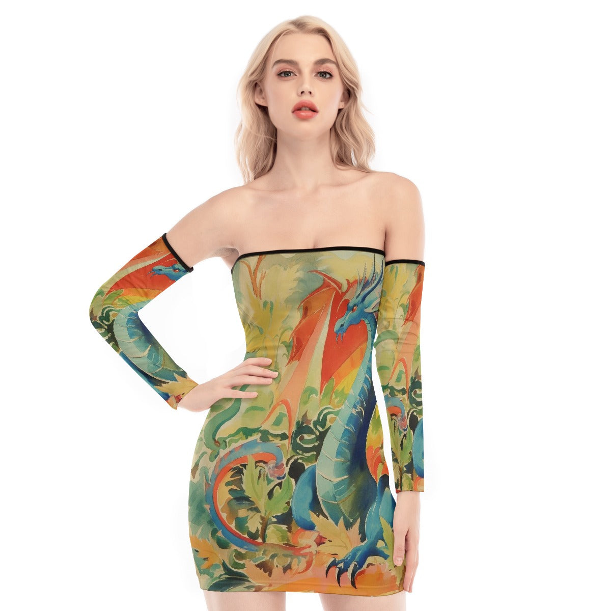 All-Over Print Women's Off-shoulder Back Lace-up Dress