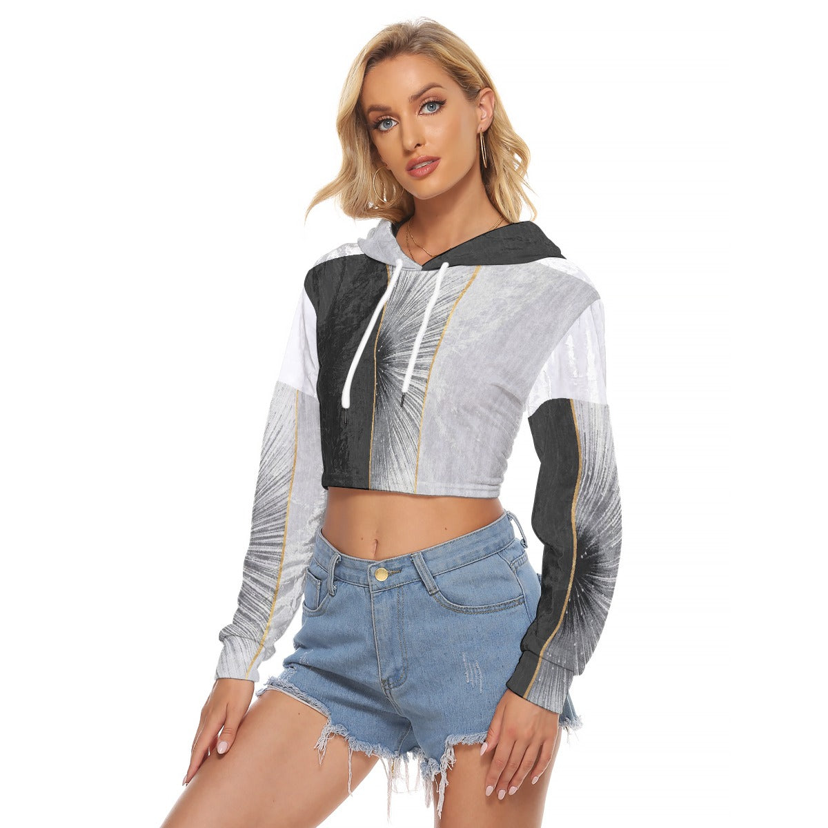 All-Over Print Women's Crop Top Hoodie|Velvet