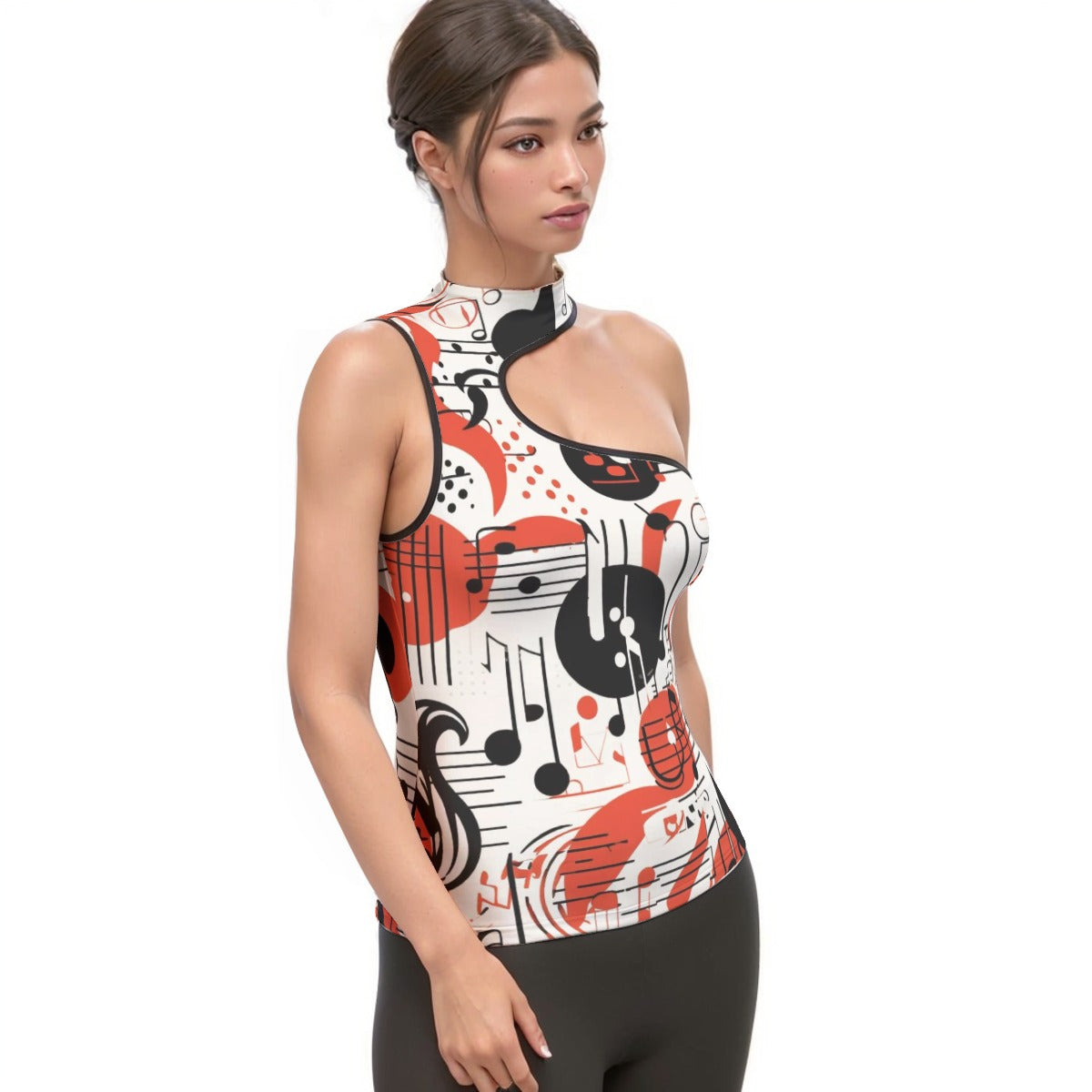 All-Over Print Women's Halter Sleeveless Asymmetrical Tank Top