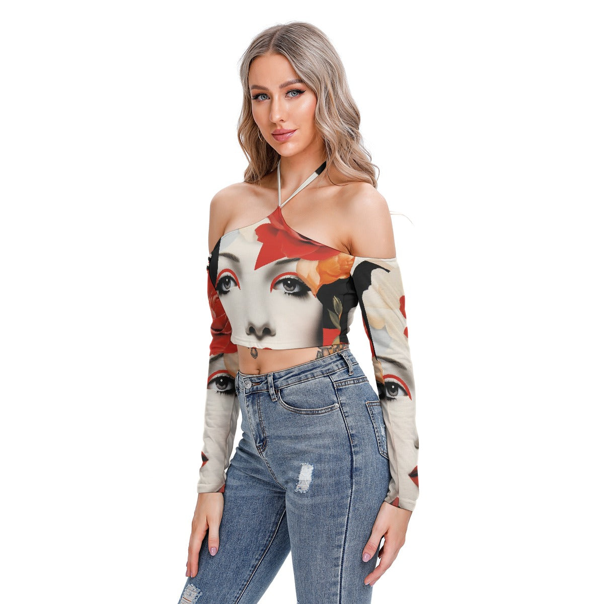 All-Over Print Women's Halter Lace-up Top