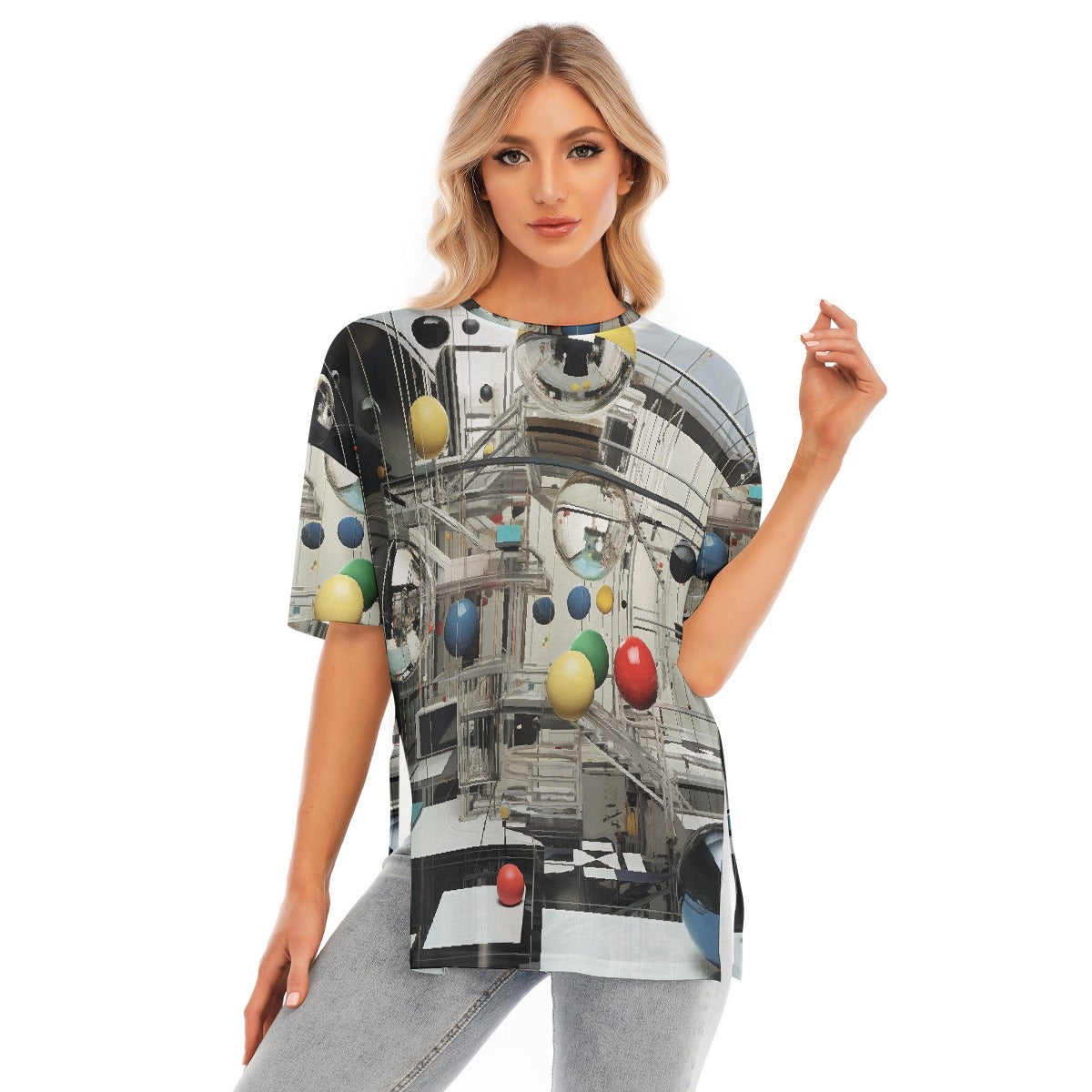 All-Over Print Women's Short Sleeves T-shirt With Hem Split