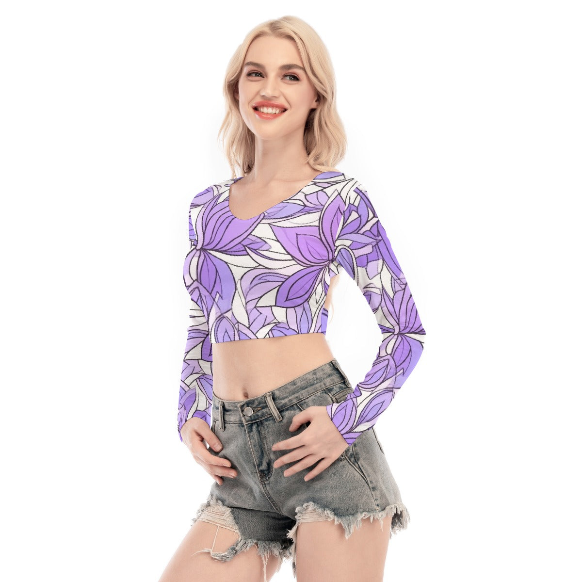 All-Over Print Women's Back Hollow T-shirt With Strap