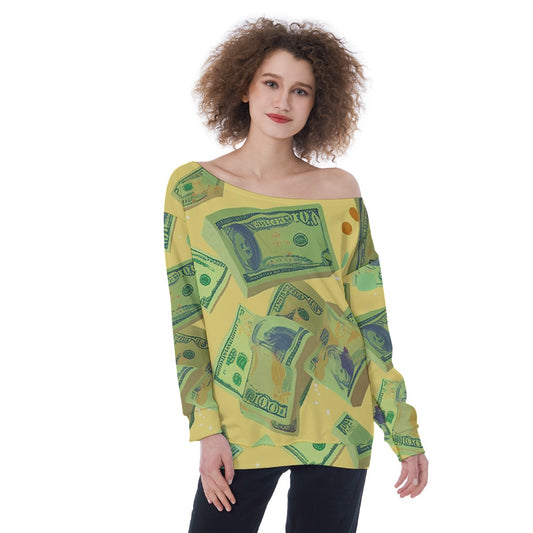 All-Over Print Oversized Women's Off-Shoulder Sweatshirt