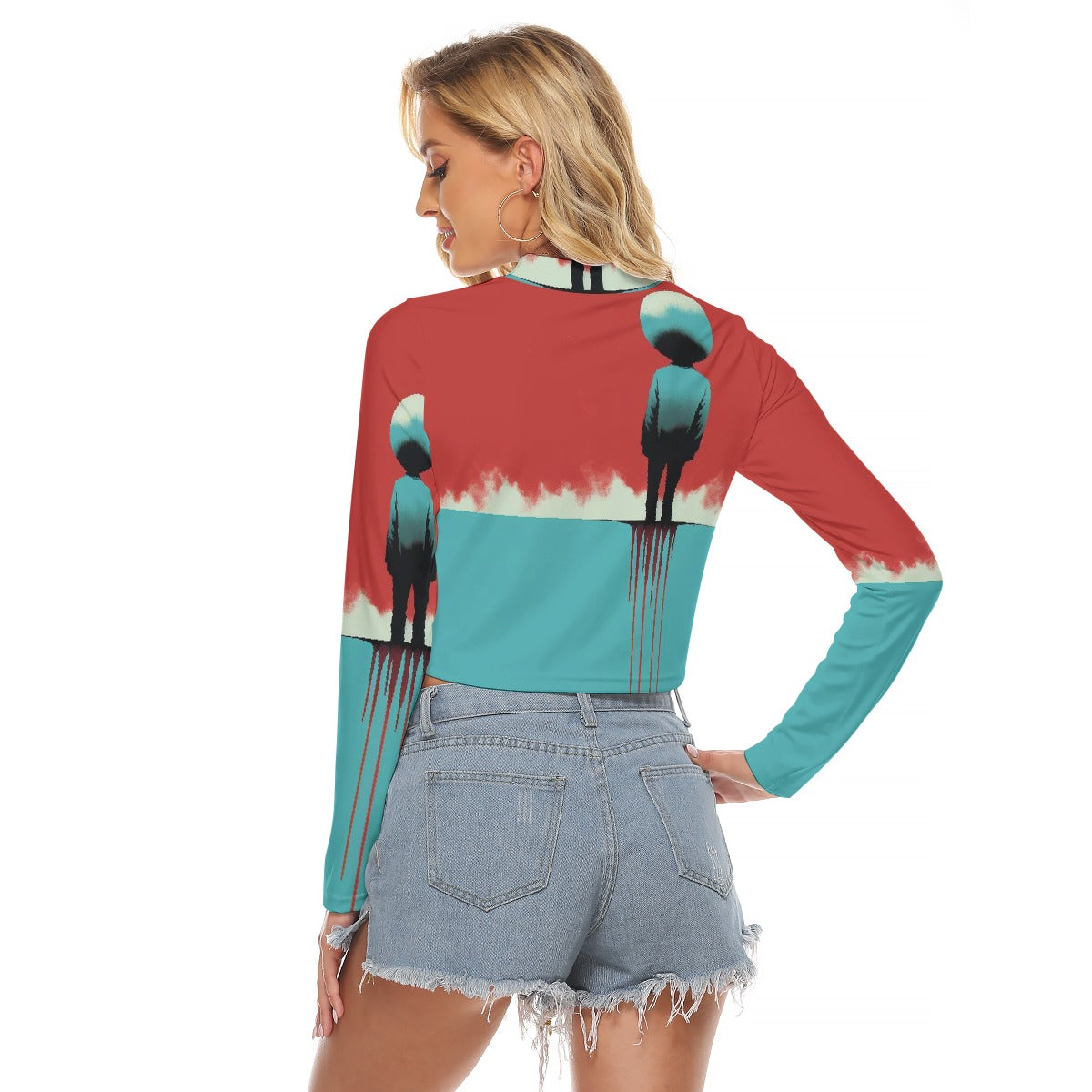 All-Over Print Women's Hollow Chest Keyhole Tight Crop Top