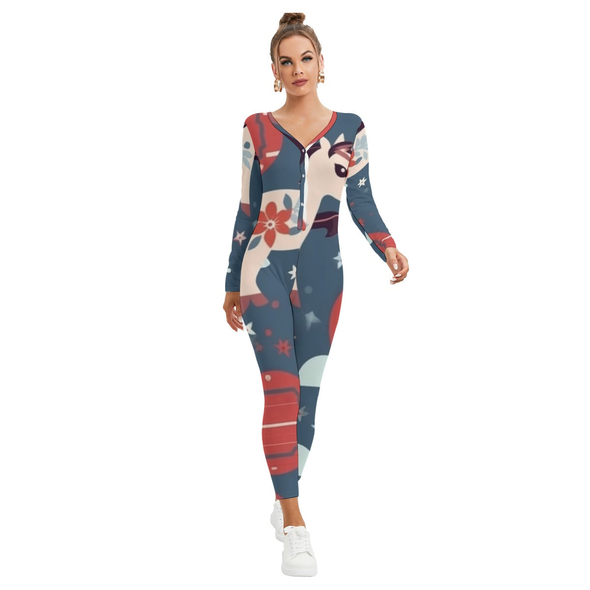 All-Over Print Women's Plunging Neck Jumpsuit