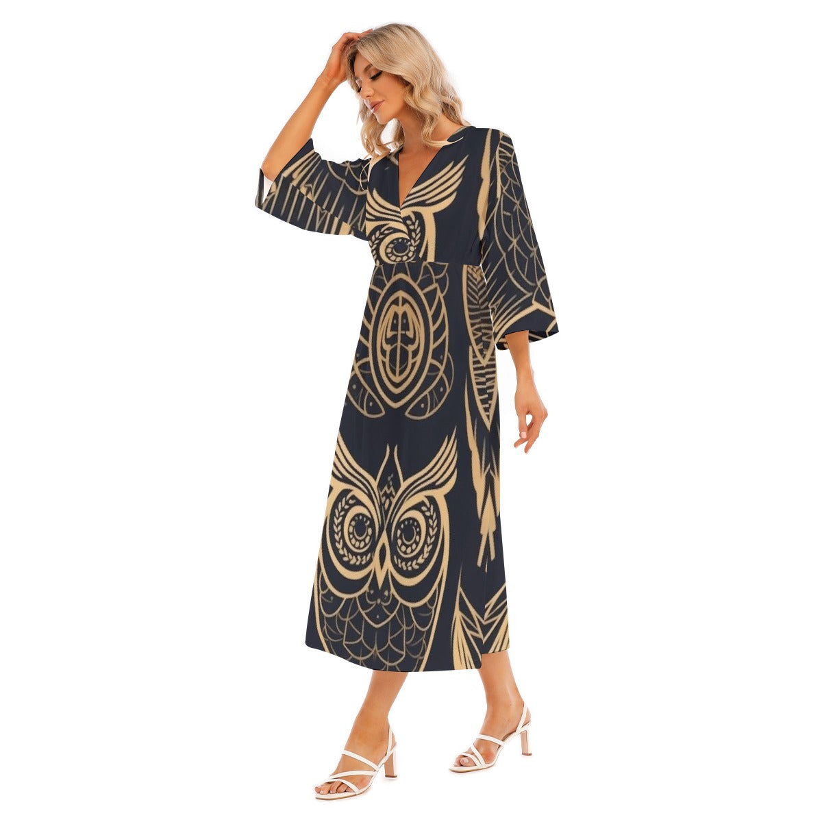All-Over Print Women's Mid-Sleeve Long Dress
