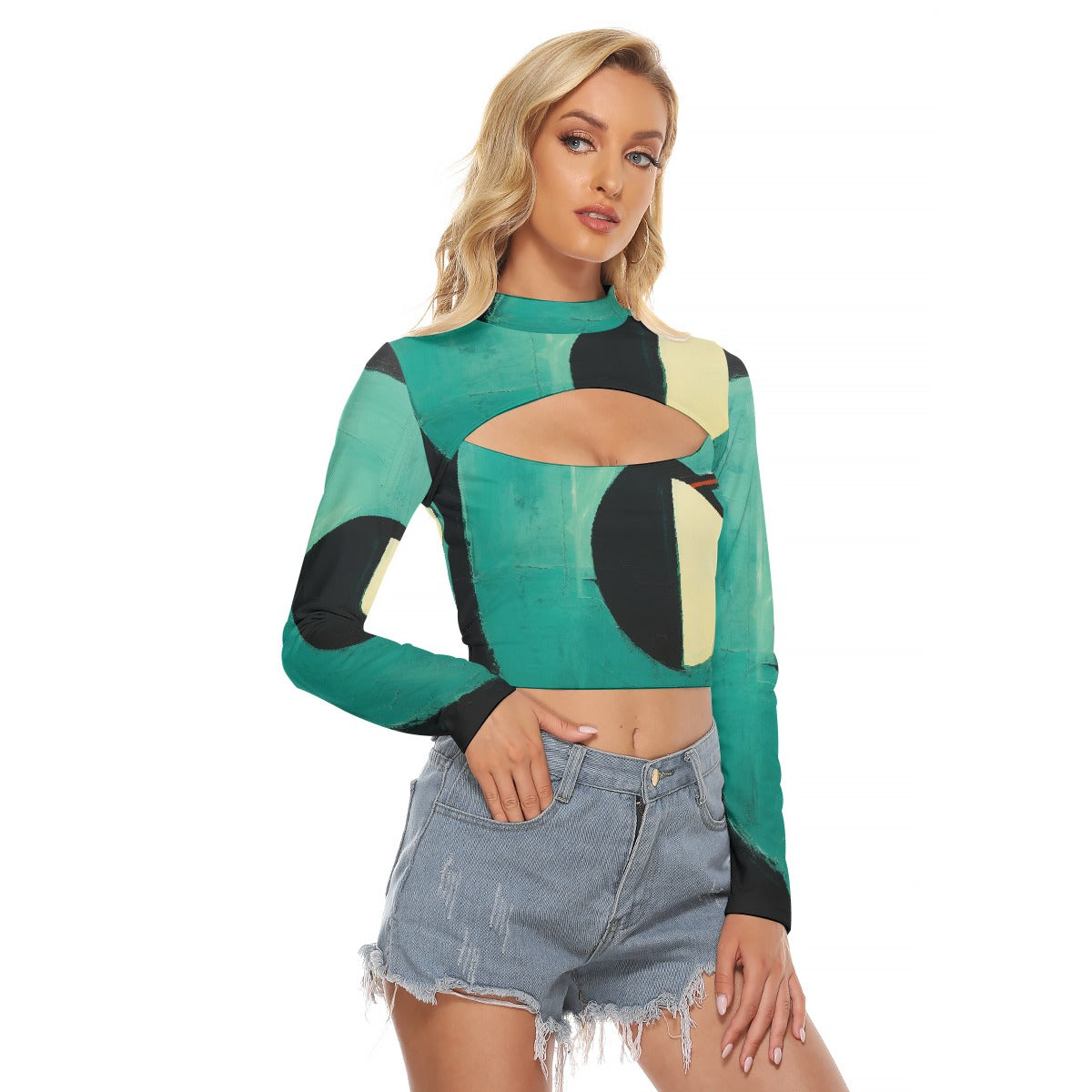 All-Over Print Women's Hollow Chest Keyhole Tight Crop Top