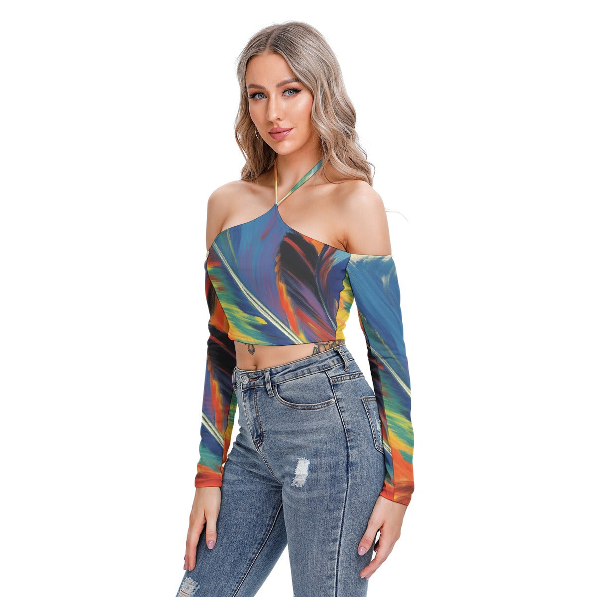 All-Over Print Women's Halter Lace-up Top