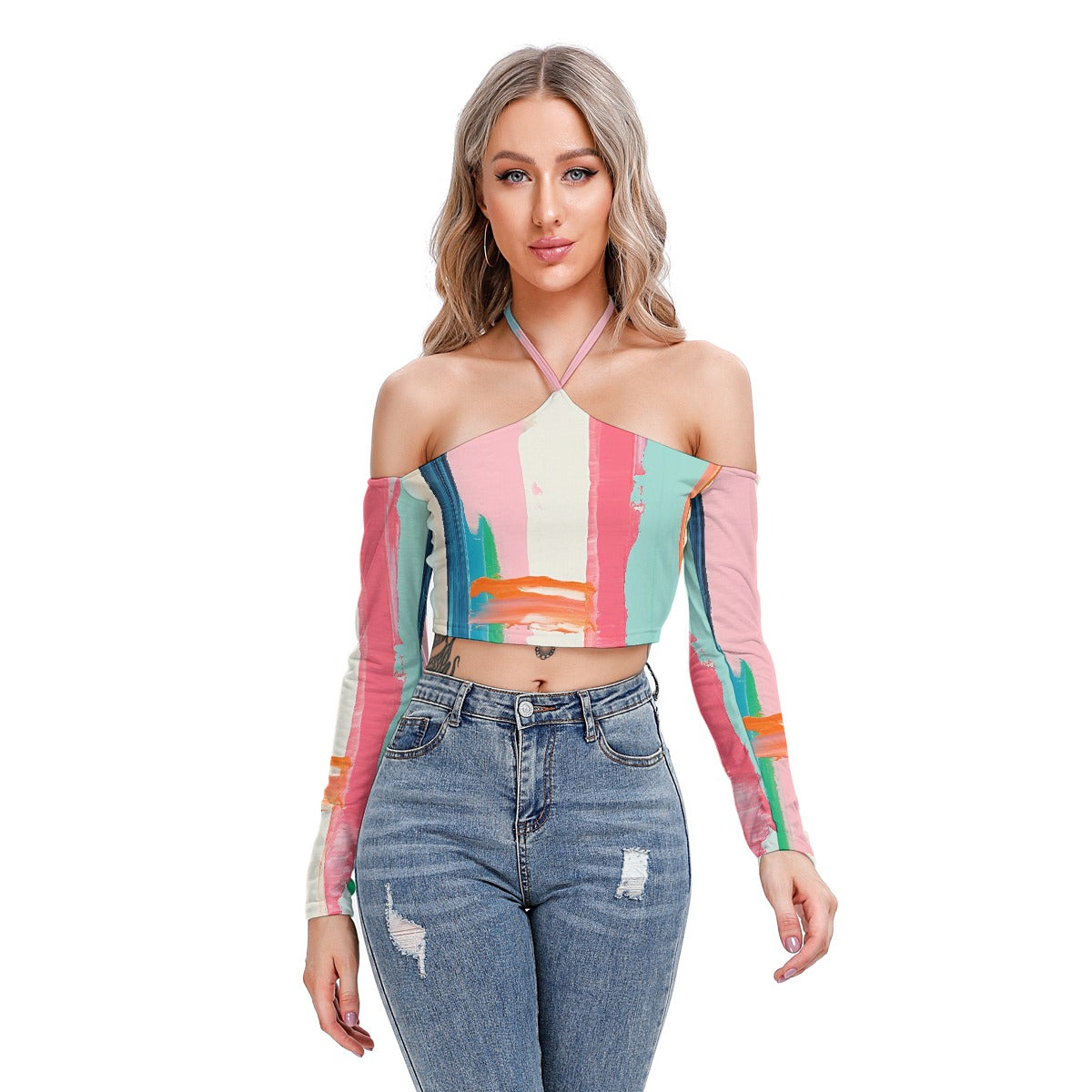 All-Over Print Women's Halter Lace-up Top