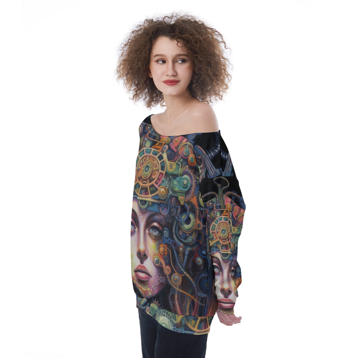 All-Over Print Oversized Women's Off-Shoulder Sweatshirt