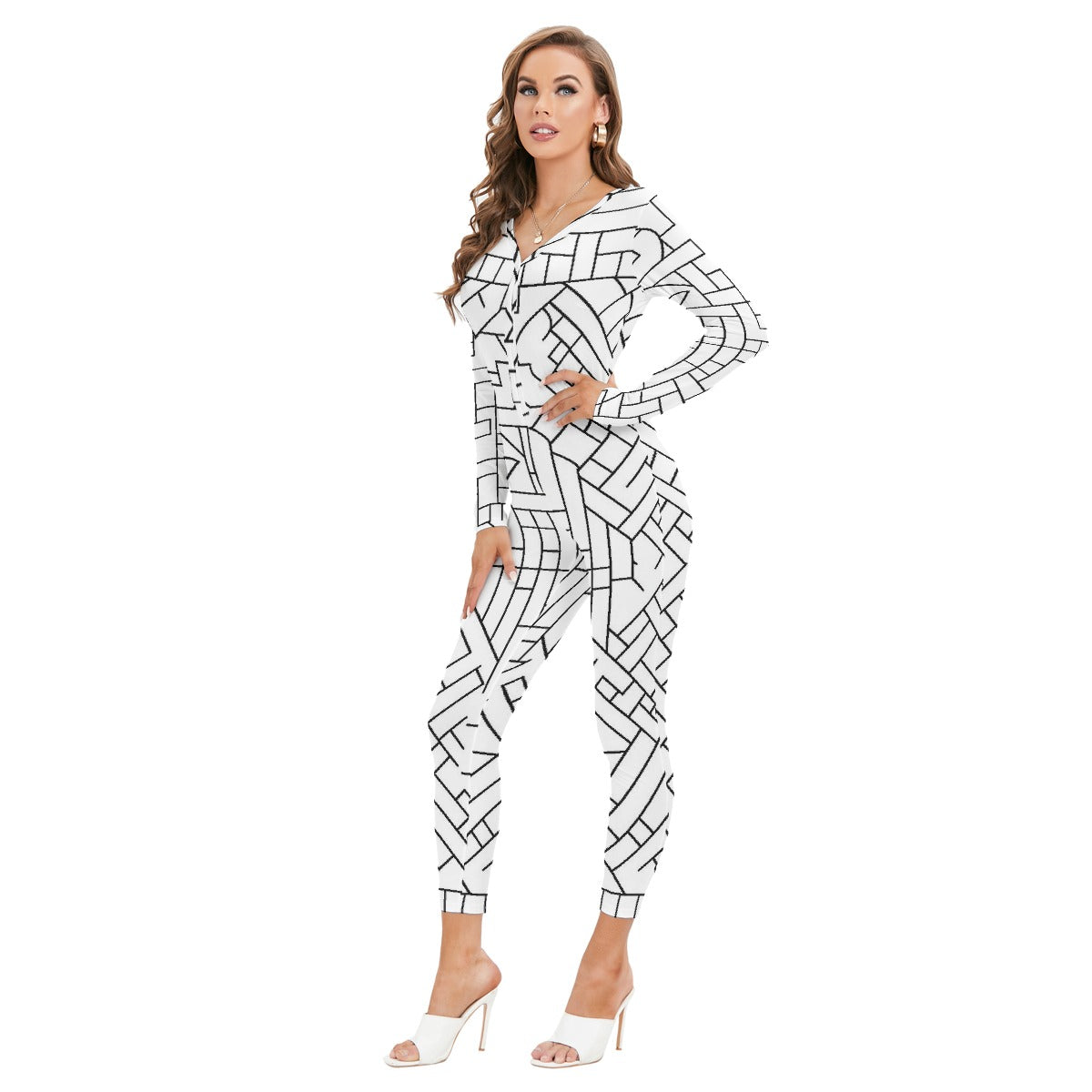 All-Over Print Women's Plunging Neck Jumpsuit