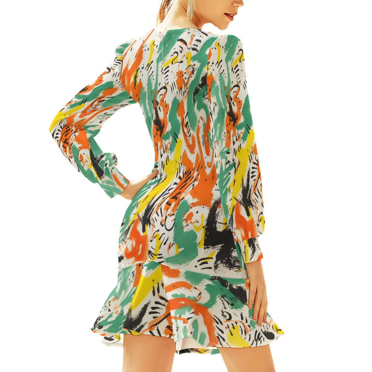 All-Over Print Women's Ruffle Hem Skinny Dress