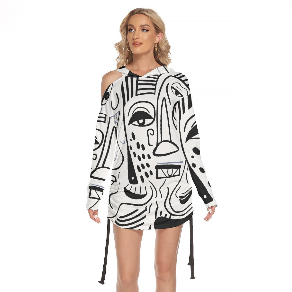 All-Over Print Women's One-shoulder Dress With Waist Shirring