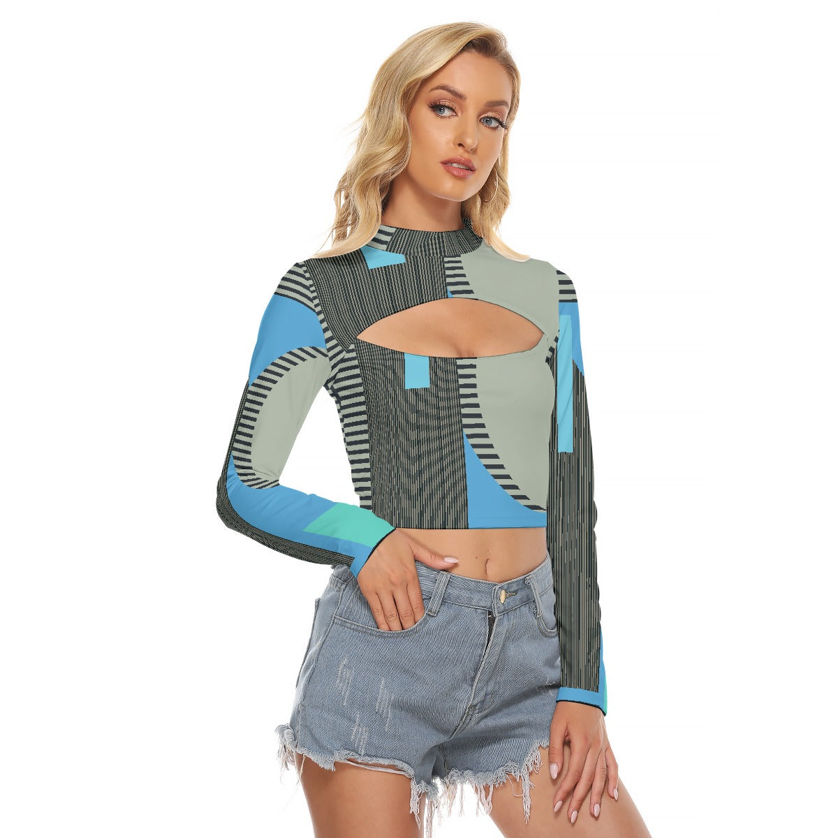 All-Over Print Women's Hollow Chest Keyhole Tight Crop Top