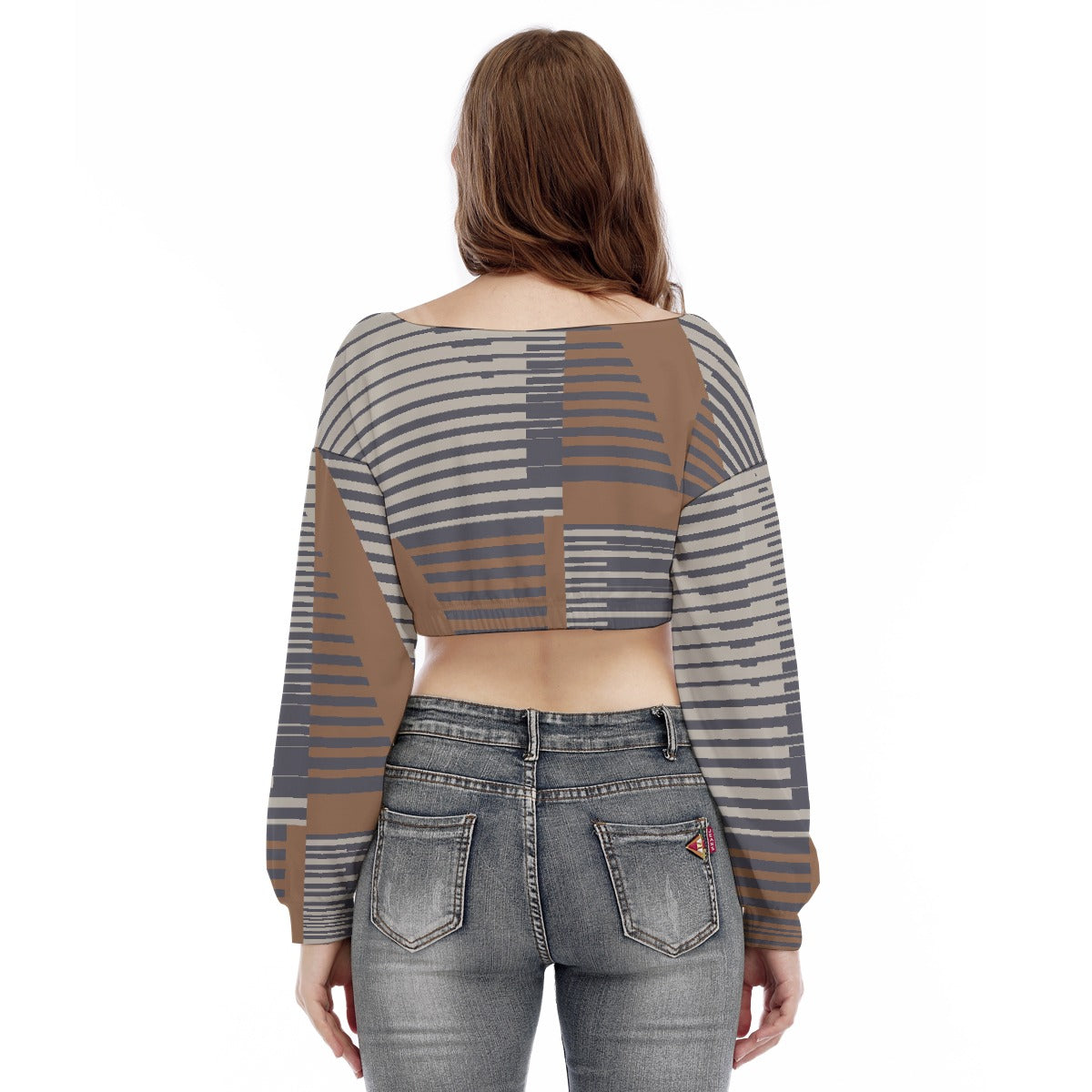 All-Over Print Women's V-neck Long Sleeve Cropped Sweatshirt