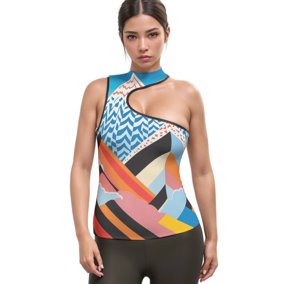 All-Over Print Women's Halter Sleeveless Asymmetrical Tank Top