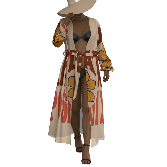 All-Over Print Women's Lace-up Chiffon Robe