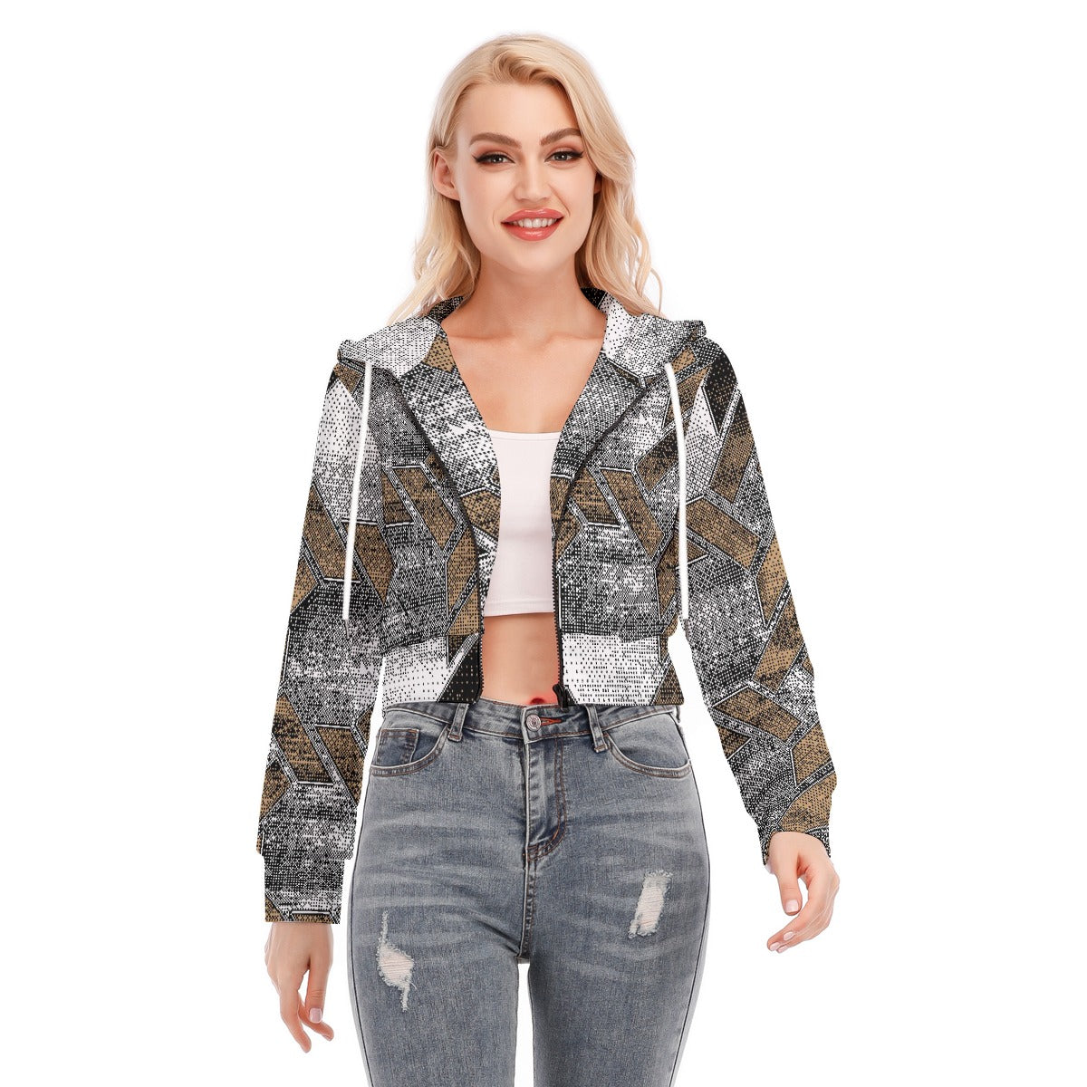 All-Over Print Women's Crop Top Hoodie With Zipper Closure