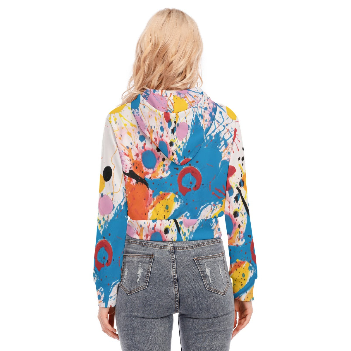 All-Over Print Women's Crop Top Hoodie With Zipper Closure
