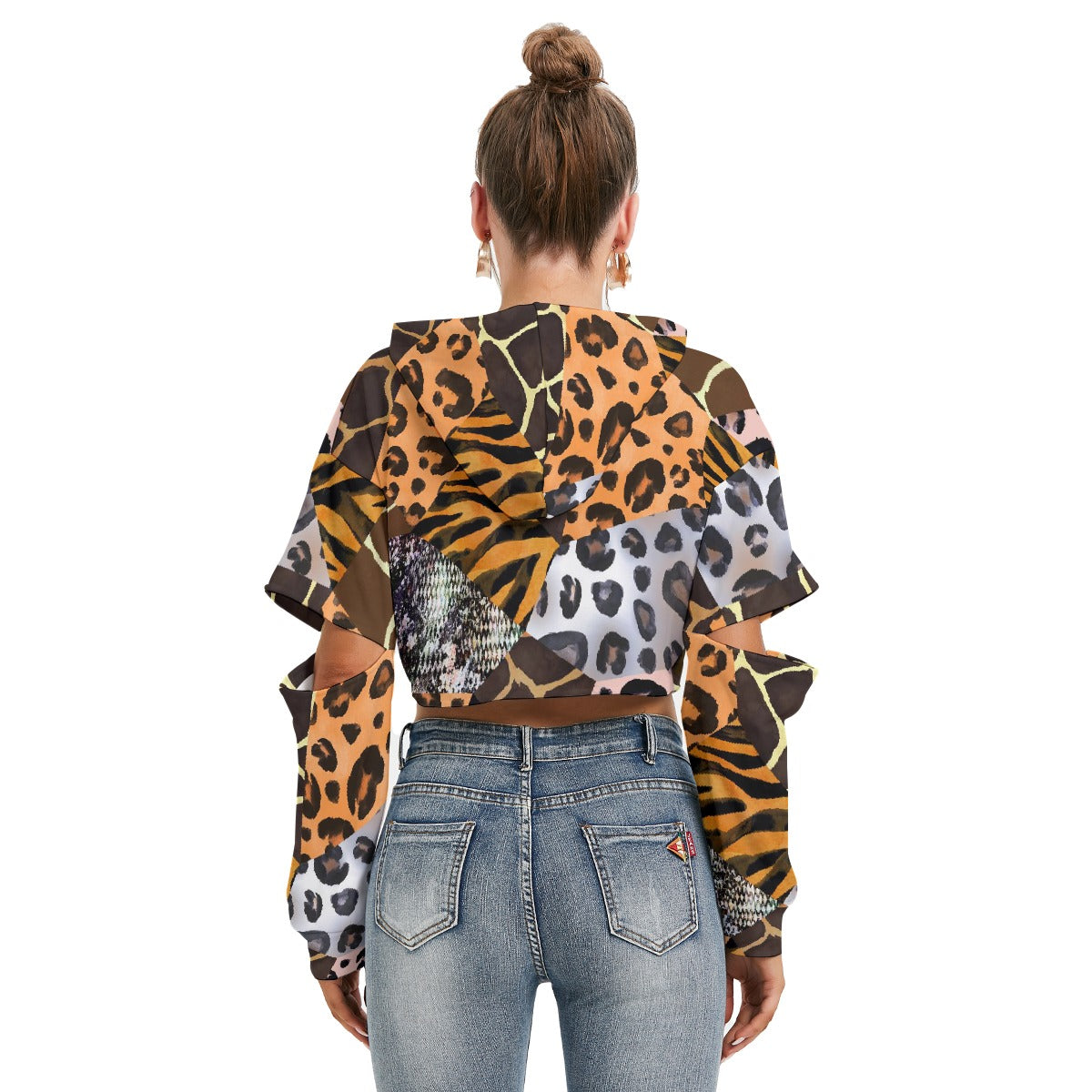 All-Over Print Women's Heavy Fleece Hoodie With Hollow Out Sleeve