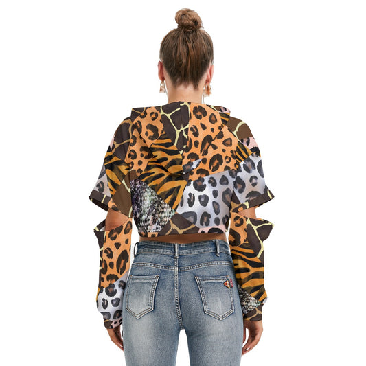 All-Over Print Women's Heavy Fleece Hoodie With Hollow Out Sleeve