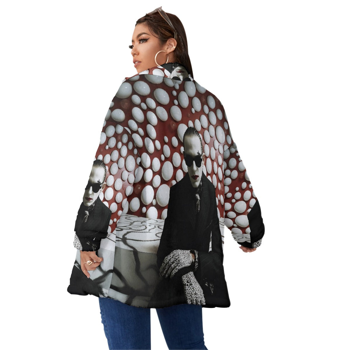 All-Over Print Unisex Borg Fleece Stand-up Collar Coat With Zipper Closure(Plus Size)