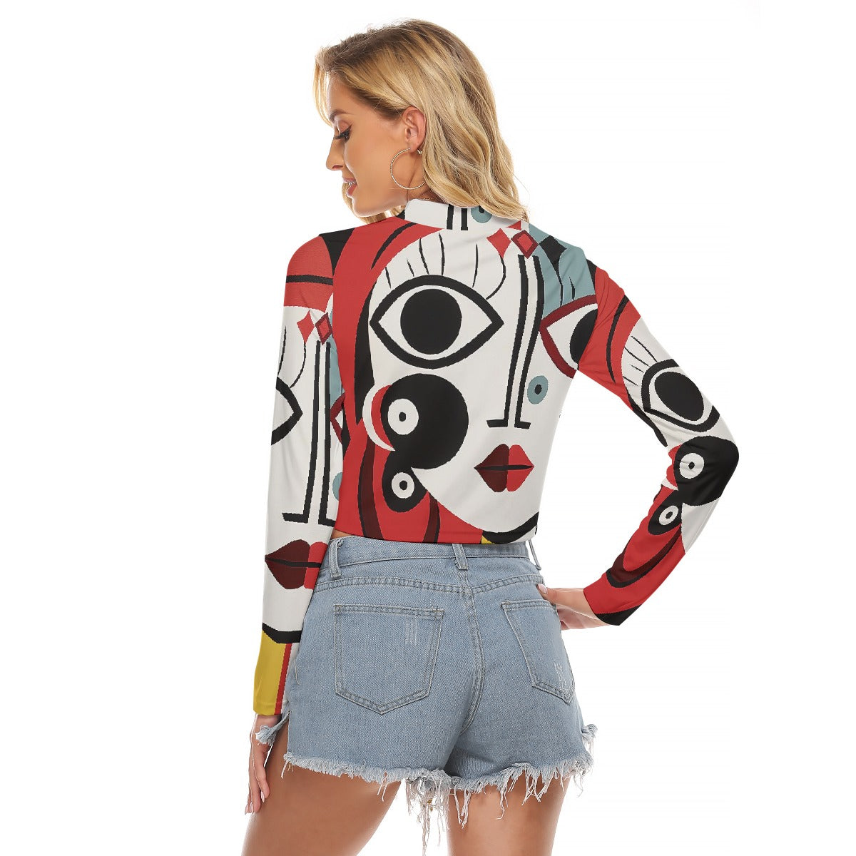 All-Over Print Women's Hollow Chest Keyhole Tight Crop Top