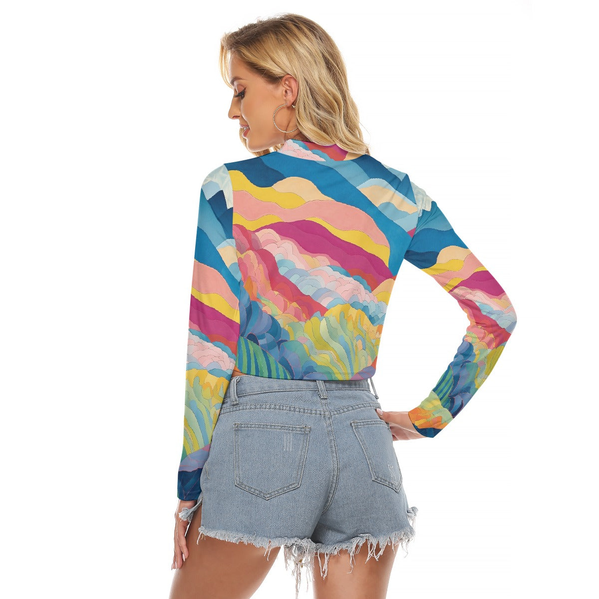 All-Over Print Women's Hollow Chest Keyhole Tight Crop Top