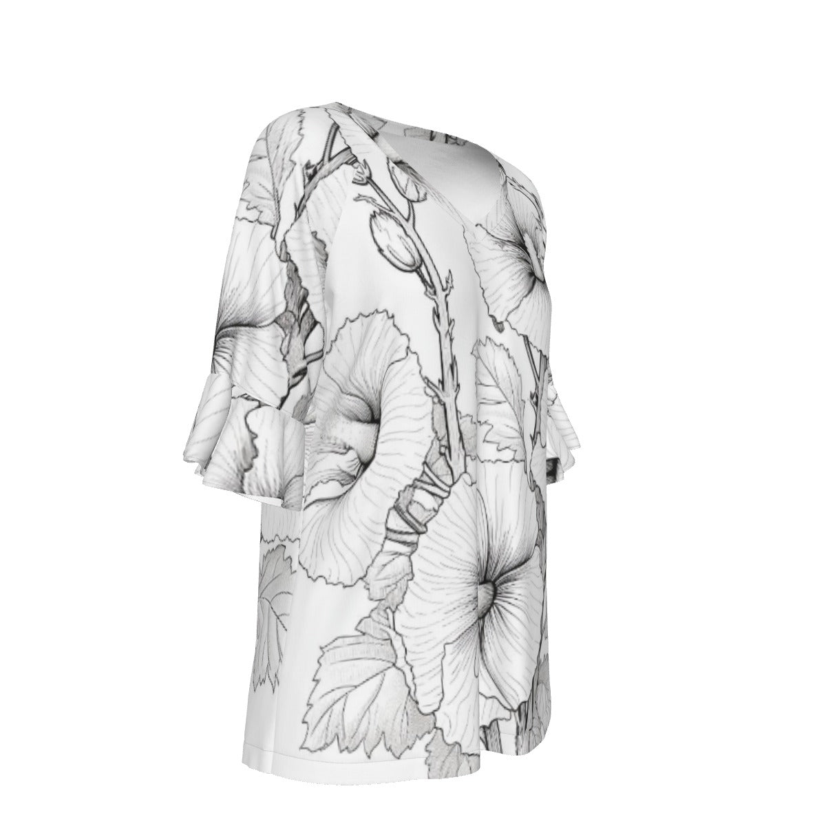 All-Over Print V-neck Women's T-shirt With Bell Sleeve