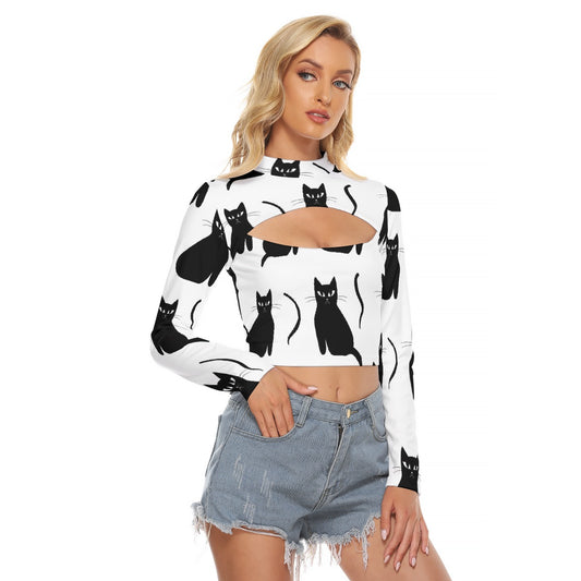 All-Over Print Women's Hollow Chest Keyhole Tight Crop Top