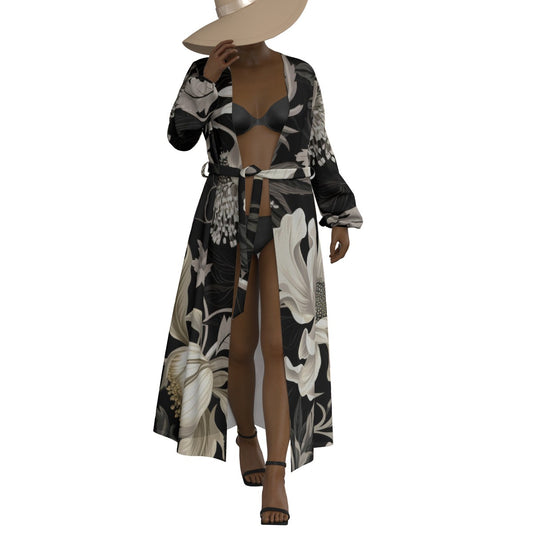 All-Over Print Women's Lace-up Chiffon Robe