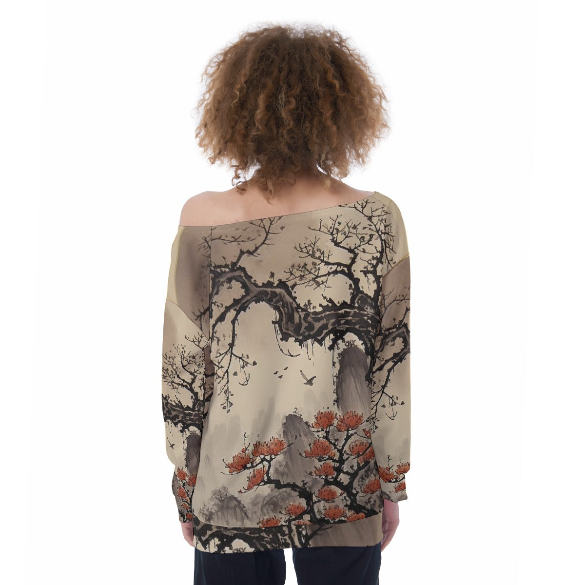 All-Over Print Oversized Women's Off-Shoulder Sweatshirt