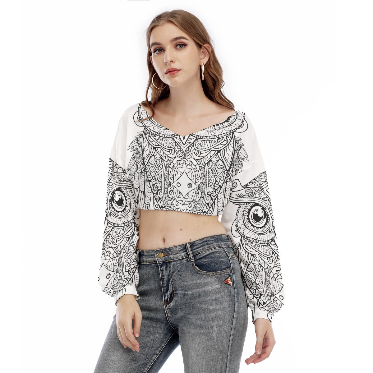 All-Over Print Women's V-neck Long Sleeve Cropped Sweatshirt