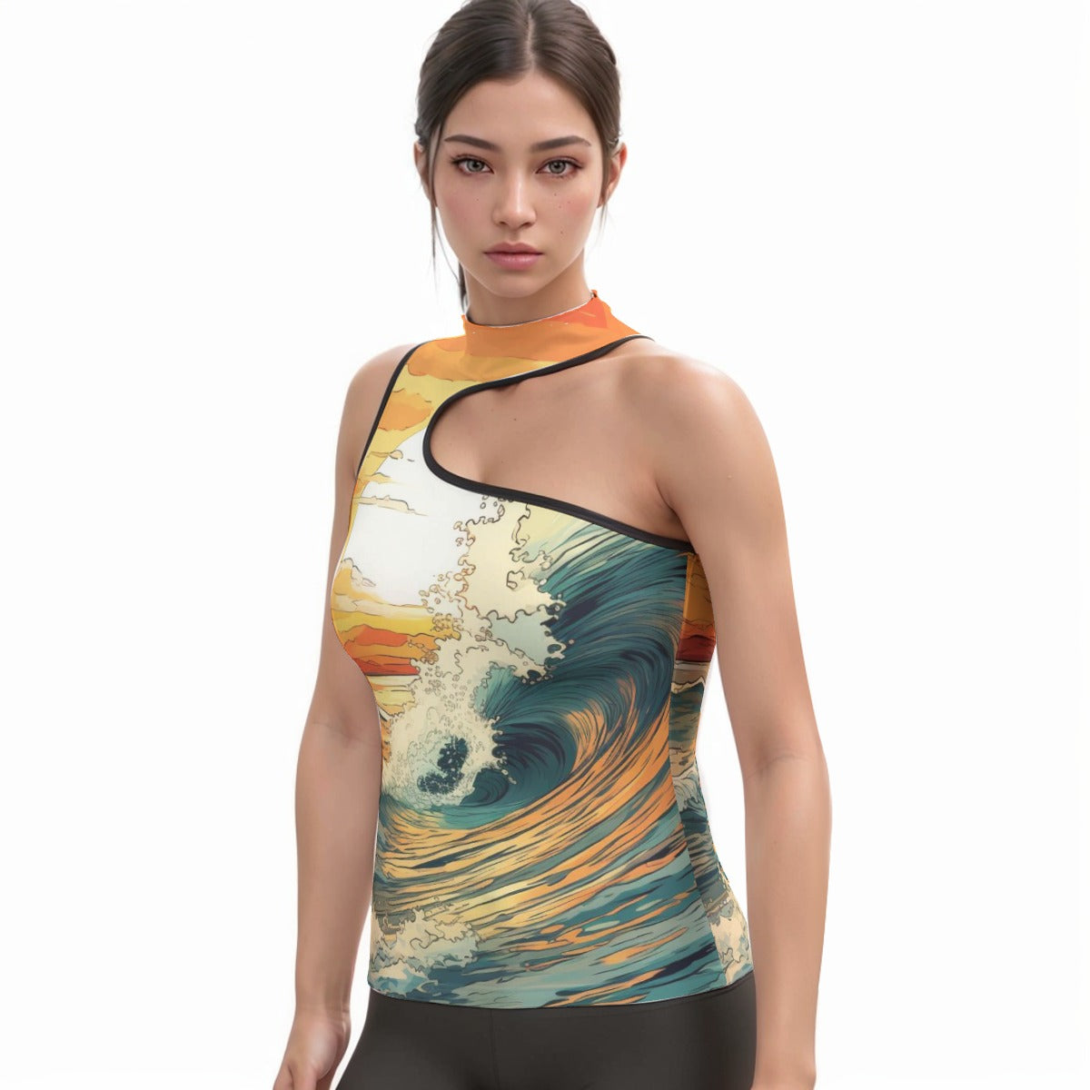 All-Over Print Women's Halter Sleeveless Asymmetrical Tank Top