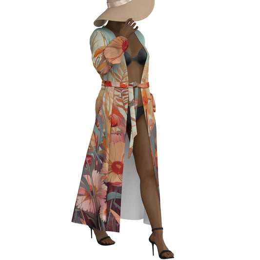 All-Over Print Women's Lace-up Chiffon Robe