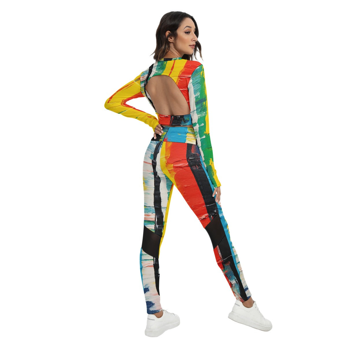 All-Over Print Women's Sport Set With Backless Top And Leggings