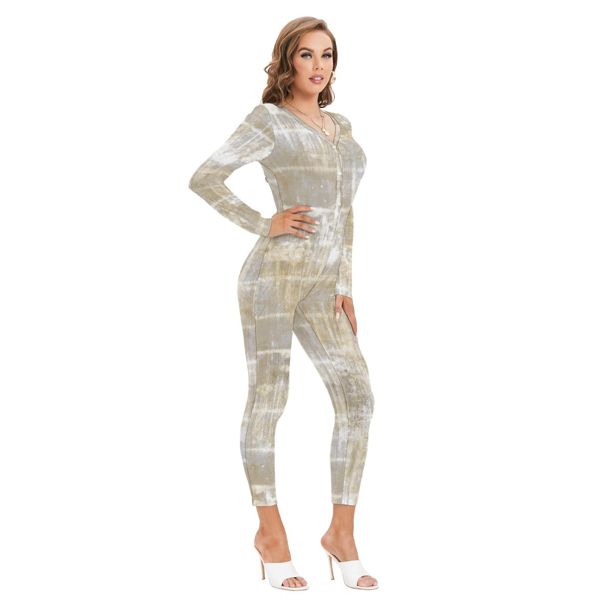 All-Over Print Women's Plunging Neck Jumpsuit