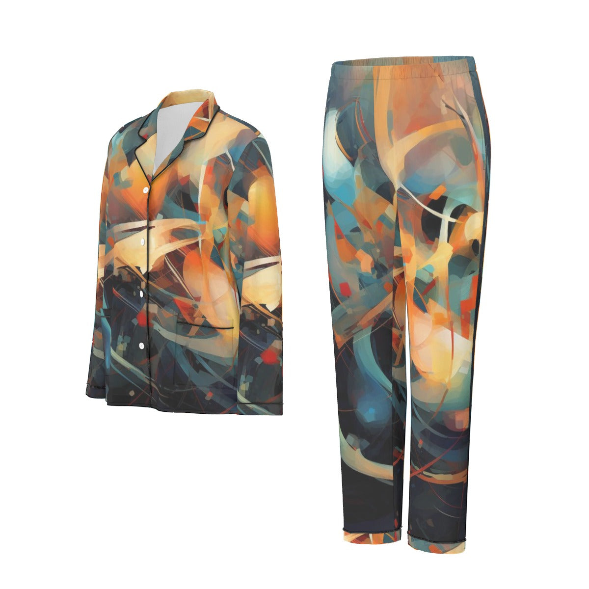 All-Over Print Women's Long Sleeve Pajama Set With Black Contrast Piping